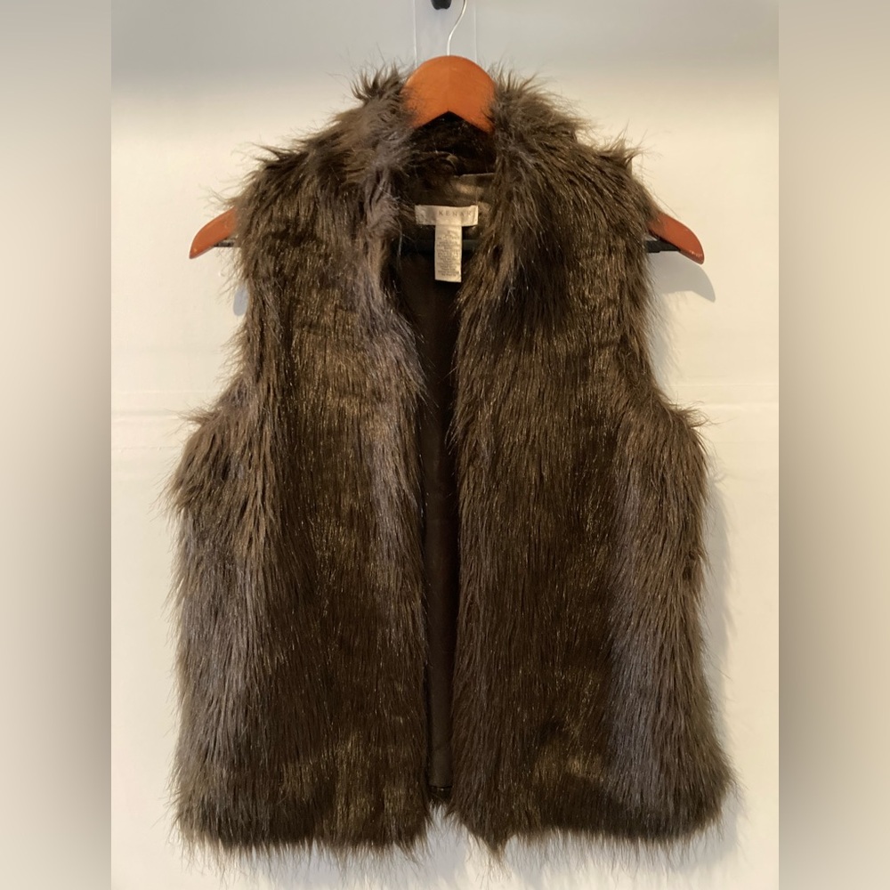 NWOT!! Kenar Dark Brown Shaggy Faux Fur Vest
